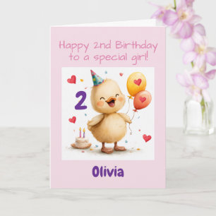 Happy 2nd Birthday Card, Duckling, Custom Rhyme Card
