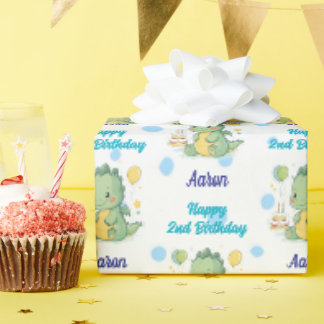 Happy 2nd Birthday, Dragon, Boy, Personalised Wrapping Paper