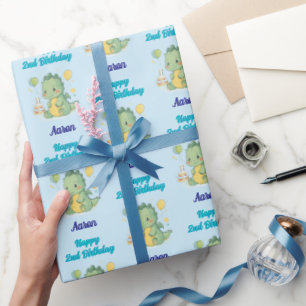 Happy 2nd Birthday, Dragon, Boy, Personalized Wrapping Paper