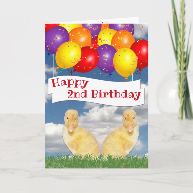 Happy 2nd  Birthday Ducklings Colourful Balloons Card (Front)