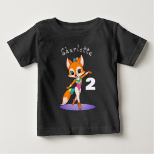 Happy 2nd Birthday Girly Ballet Dancer Fox Black Baby T-Shirt