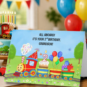 Happy 2nd Birthday Grandson Birthday Train Card