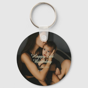 Happy 2nd birthday kids baby mother yellow gray na key ring