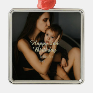Happy 2nd birthday kids baby mother yellow gray na metal tree decoration