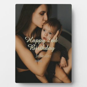 Happy 2nd birthday kids baby mother yellow gray na plaque