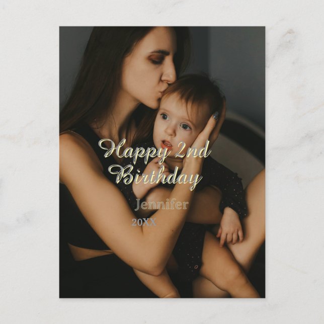 Happy 2nd birthday kids baby mother yellow gray na postcard (Front)