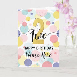 Happy 2nd Birthday Pastel Rainbow Gold Woman Card