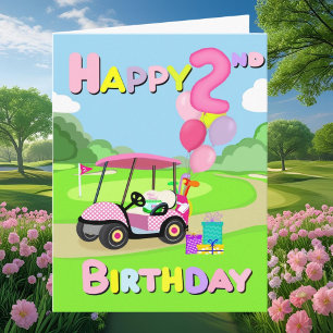 Happy 2nd Birthday Polka Dot Pink Girly Golf Card