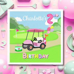 Happy 2nd Birthday Polka Dot Pink Girly Golf Napkin