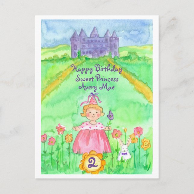 Happy 2nd Birthday Princess Castle Postcard (Front)
