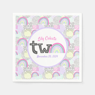Happy 2nd Birthday Rainbow 90's Baby Girl's Party Napkin