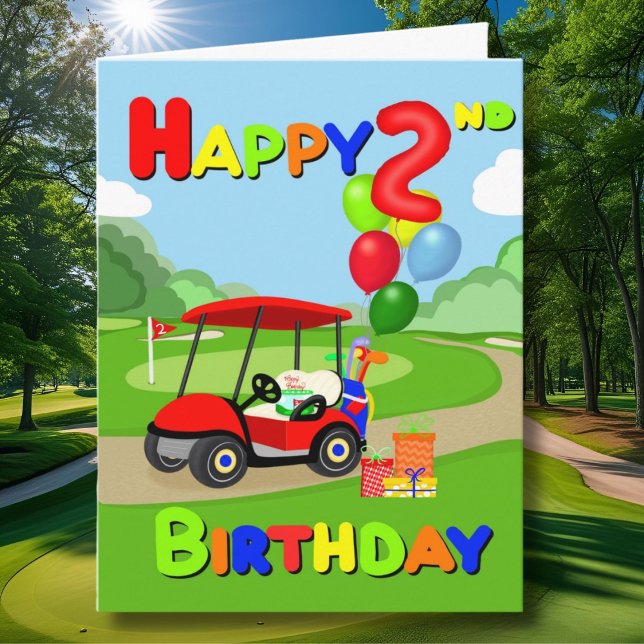 Happy 2nd Birthday Red Boys Golf Card (Creator Uploaded)