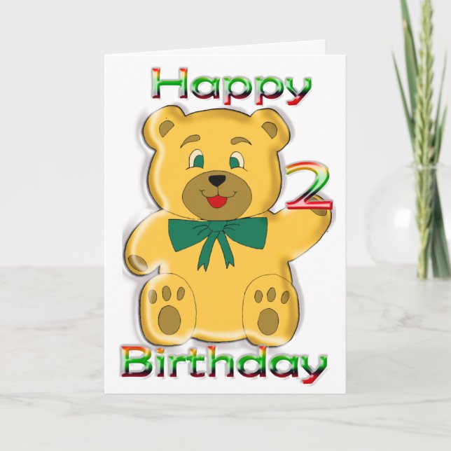 Happy 2nd Birthday Teddy Bear Card (Front)