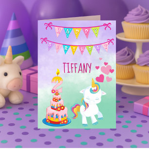 Happy 2nd Birthday Unicorn Theme Baby Girl Card