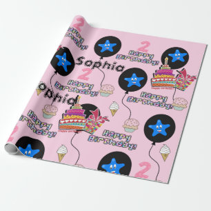 Happy 2nd Birthday Wrapping Paper Balloons #2 Pink