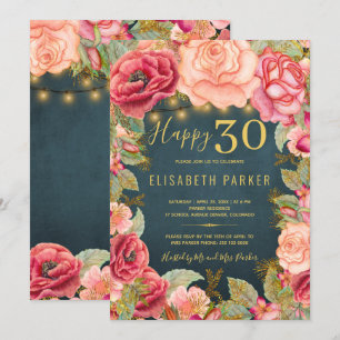 Happy 30 floral chic elegant 30th birthday party invitation