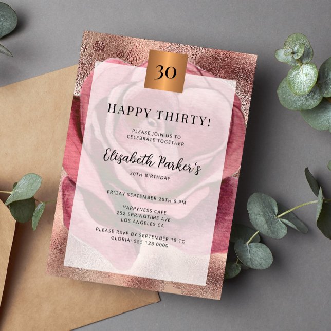 Happy 30 years birthday rose gold glitter invitation (Creator Uploaded)