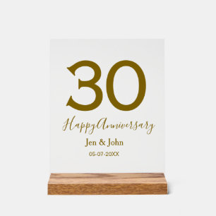 Happy 30th anniversary name date golden bold lette acrylic sign