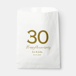 Happy 30th anniversary name date golden bold lette favour bags