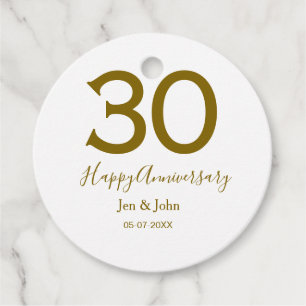 Happy 30th anniversary name date golden bold lette favour tags