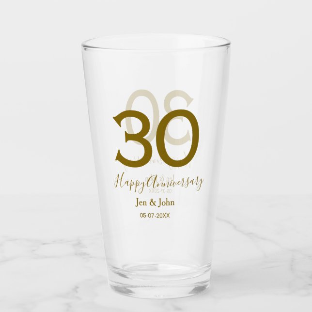 Happy 30th anniversary name date golden bold lette glass (Front)