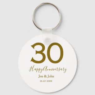 Happy 30th anniversary name date golden bold lette key ring