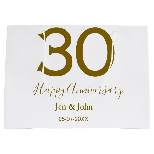 Happy 30th anniversary name date golden bold lette large gift bag (Front)