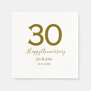 Happy 30th anniversary name date golden bold lette napkin