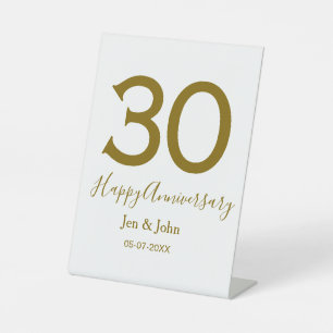 Happy 30th anniversary name date golden bold lette pedestal sign
