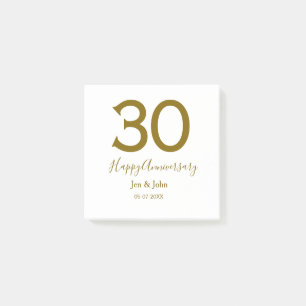 Happy 30th anniversary name date golden bold lette post-it notes