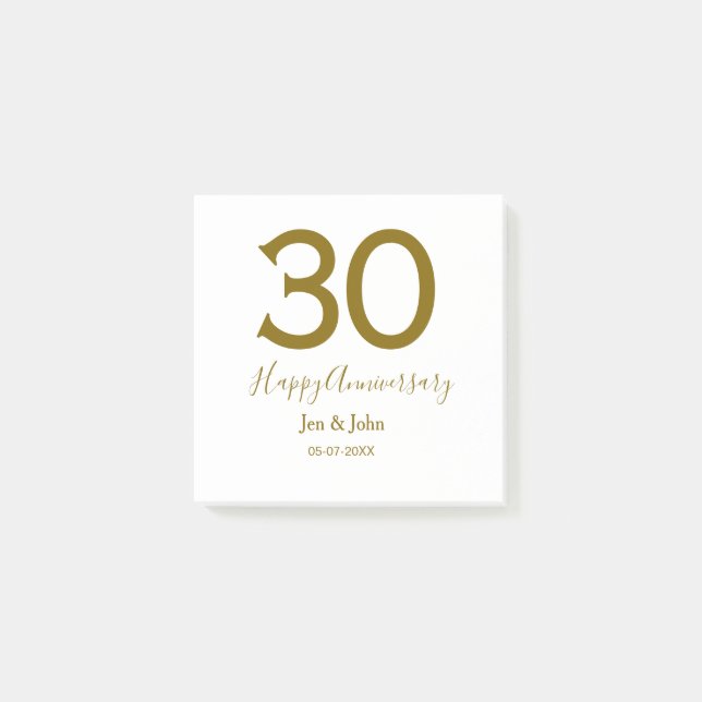 Happy 30th anniversary name date golden bold lette post-it notes (Front)