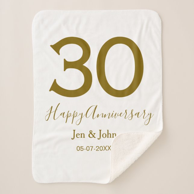 Happy 30th anniversary name date golden bold lette sherpa blanket (Front)