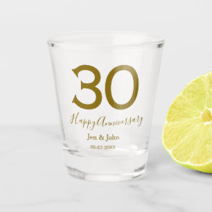 Happy 30th anniversary name date golden bold lette shot glass