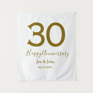 Happy 30th anniversary name date golden bold lette tapestry