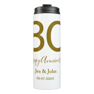 Happy 30th anniversary name date golden bold lette thermal tumbler