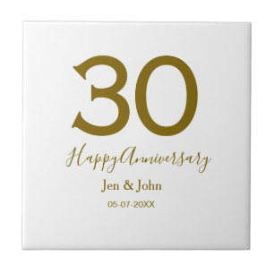 Happy 30th anniversary name date golden bold lette tile