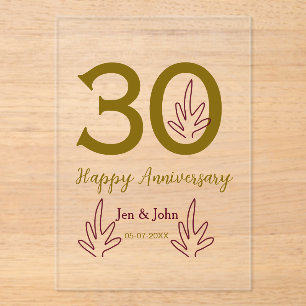 Happy 30th anniversary name date golden red leaf acrylic invitations