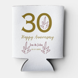 Happy 30th anniversary name date golden red leaf can cooler
