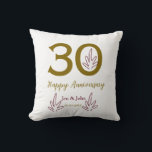 Happy 30th anniversary name date golden red leaf cushion<br><div class="desc">editable design</div>