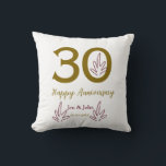 Happy 30th anniversary name date golden red leaf cushion<br><div class="desc">editable design</div>