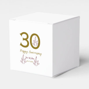 Happy 30th anniversary name date golden red leaf favour box