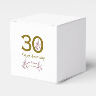 Happy 30th anniversary name date golden red leaf favour box