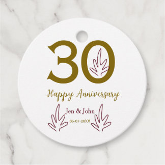 Happy 30th anniversary name date golden red leaf favour tags