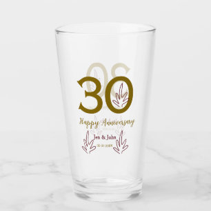 Happy 30th anniversary name date golden red leaf glass