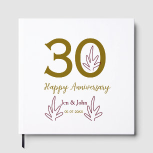 Happy 30th anniversary name date golden red leaf guest book