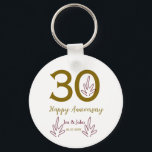 Happy 30th anniversary name date golden red leaf key ring<br><div class="desc">editable design</div>