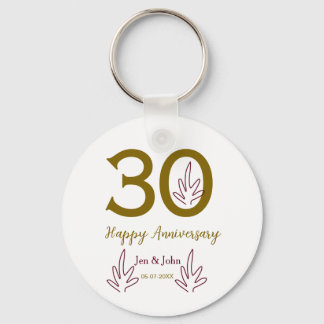 Happy 30th anniversary name date golden red leaf key ring