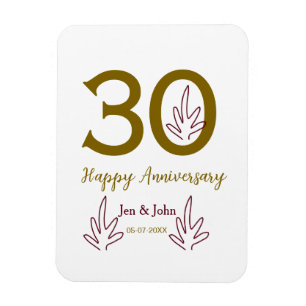 Happy 30th anniversary name date golden red leaf magnet