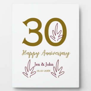 Happy 30th anniversary name date golden red leaf plaque