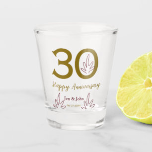 Happy 30th anniversary name date golden red leaf shot glass